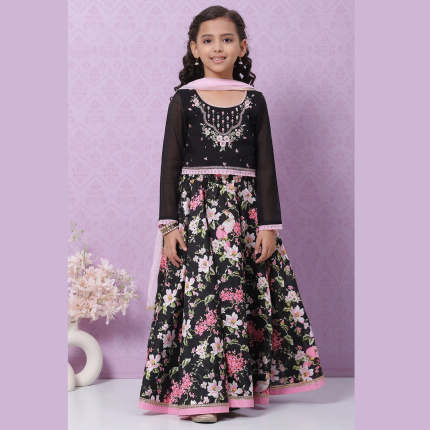 BLACK ART SILK Girls LEHENGA SET