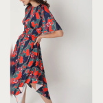 All-over printed blue asymmetric dress