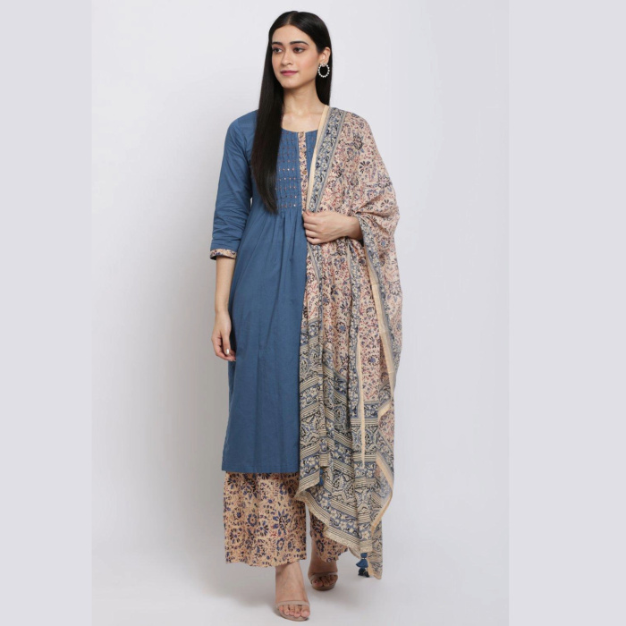 BLUE RELAXED KURTA PALAZZO SUIT SET