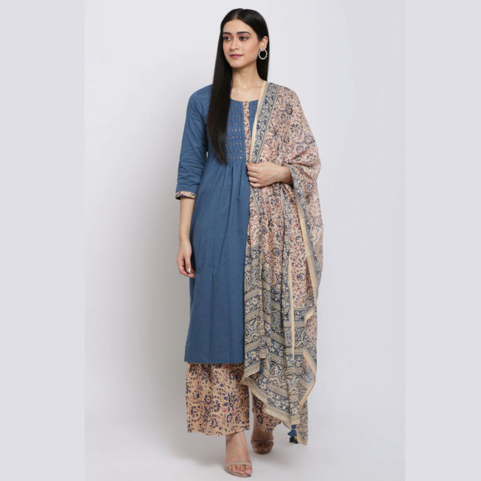 BLUE RELAXED KURTA PALAZZO SUIT SET