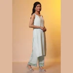 Mint Blue Embroidered Sleeveless Kurta, Palazzo and Dupatta