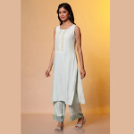 Mint Blue Embroidered Sleeveless Kurta, Palazzo and Dupatta