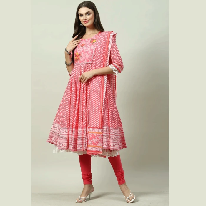 PINK COTTON ANARKALI KURTA