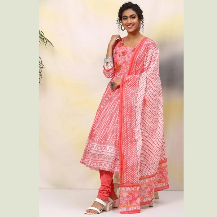 PINK COTTON ANARKALI KURTA