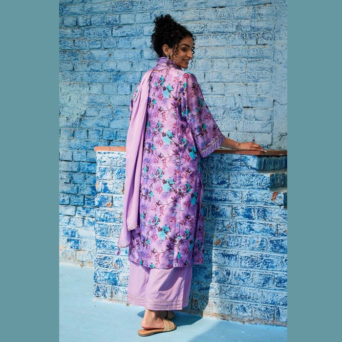 PINK & PURPLE COTTON BLEND KALIDAR KURTA PALAZZO SUIT SET