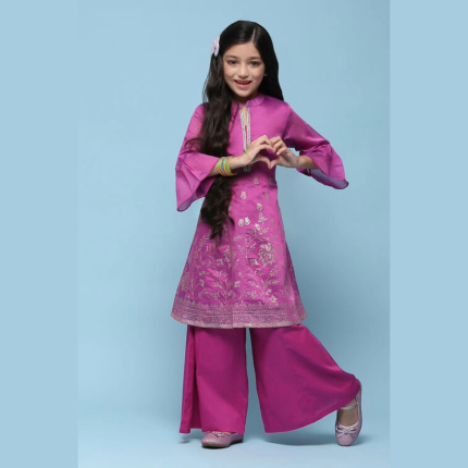 PINK & PURPLE Girls Foil Printed dress