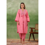 Pink Cotton Kurta Tulip Pant with Dupatta