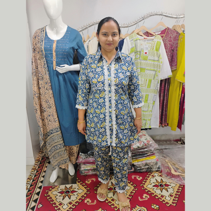 Pure Cotton Blue Colour Suit with Pant