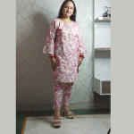 Pure Maslin Digital Print with handwork on neckline Onion Pink Coord Set