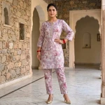 Pure Cotton Digital Print Coord Set Onion Pink with Handwork for Women