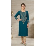 Peacock Blue Foil Print Cotton Kurta for Women
