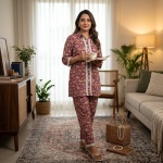 Pure Cotton Maroon Colour Suit with Pant 2 Pcs Set for Women