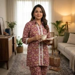 Pure Cotton Maroon Colour Suit with Pant 2 Pcs Set for Women