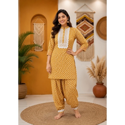 Pure Cotton Mustard Colour Suit with Afghani Salwar for Women
