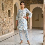 Pure Cotton Digital Print Coord Set with Handwork on Neckline