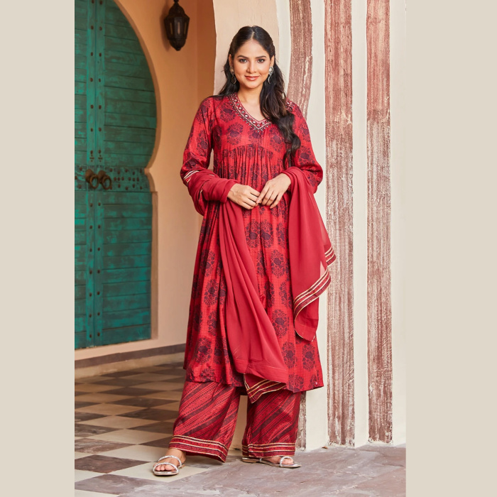 Cotton GATHERED KURTA PALAZZO SUIT SET