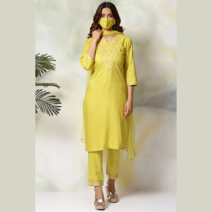 LIME GREEN RAYON STRAIGHT KURTA