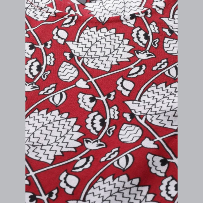 Women Red & White Ethnic Motifs Print Kurta with Trousers