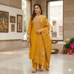 Women-Mustard-Colour-Partywear-Suit