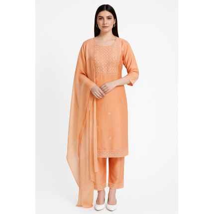 Orange-Embroidered-Cotton-Suit-Set-with-Dupatta
