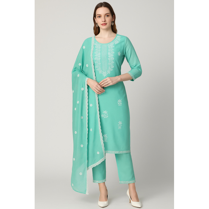 Turquoise-Embroidered-Cotton-Suit-Set-with-Dupatta