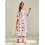Women Lace Detail Floral Regular Pure Cotton Kurta with Palazzos & Dupatta