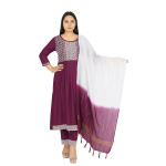 Womens-Wine-Colour-Rayon-Kurta-Set-with-Embroidered-Yoke-and-Ombre-Dupatta