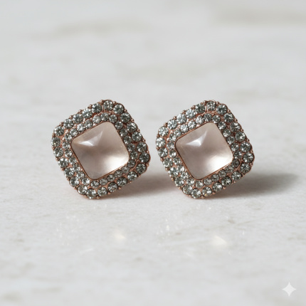 Stylish Pink Square American Diamond Stud Earrings for Girls