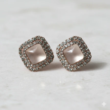 Stylish Pink Square American Diamond Stud Earrings for Girls