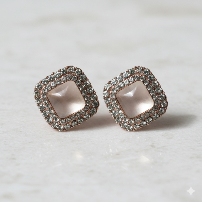 Stylish Pink Square American Diamond Stud Earrings for Girls