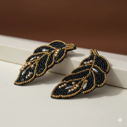 Handmade Beads Earrings Leaf Design – Imitation Jewellery for Women