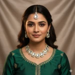 Uncut Polki Kundan necklace set with matching earrings and maang tikka for women and girls, traditional Indian jewelry, bridal party wear