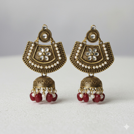 Meenakari & Kundan Pearls Floral Large Ethnic Drop Jhumka Earrings
