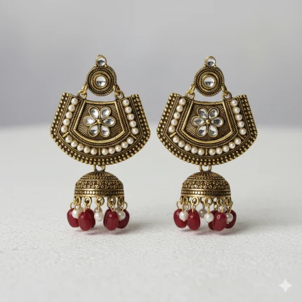 Meenakari & Kundan Pearls Floral Large Ethnic Drop Jhumka Earrings