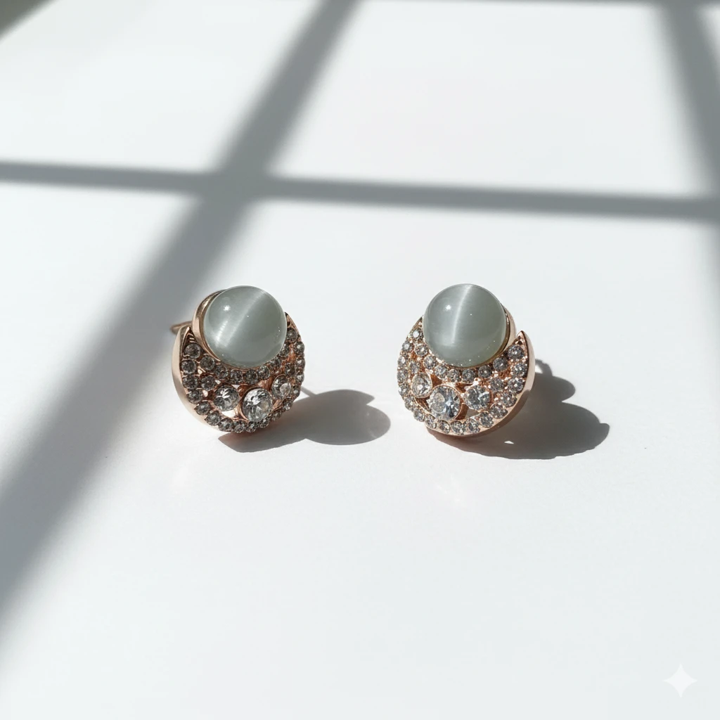 Crescent Moonstone Stud Earrings for Women & Girls – Aadvic