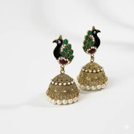 Traditional Peacock Oxidised Jhumka Earrings for Women & Girls