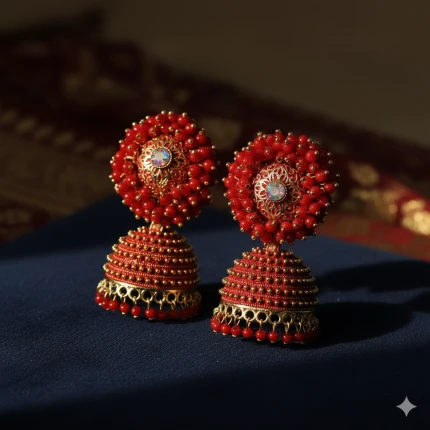 Red Jhumka Earrings for Women & Girls