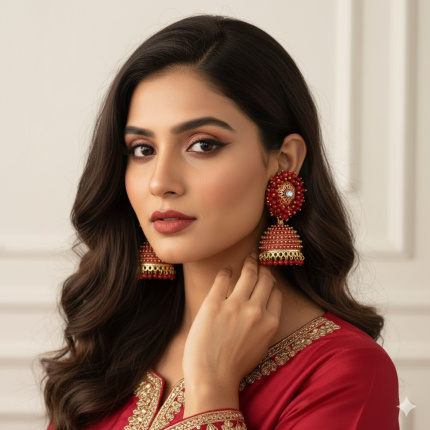 Red Jhumka Earrings for Women & Girls