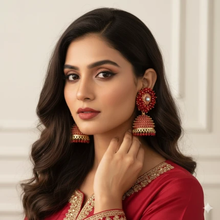 Red Jhumka Earrings for Women & Girls