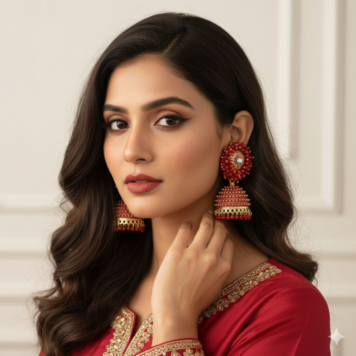 Red Jhumka Earrings for Women & Girls