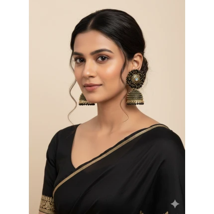 Black Jhumka Earrings for Women & Girls – Traditional Imitation Jewellery