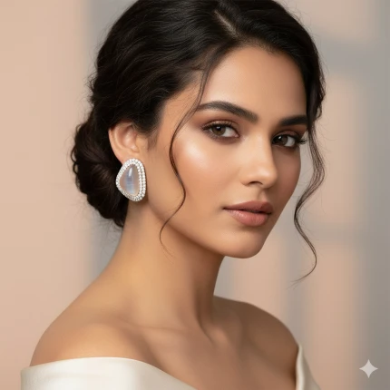 Front view of Cubic Zirconia Rose Gold Curved Statement Earrings for Women
