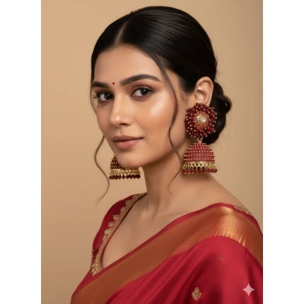 Maroon Jhumka Earrings for Women & Girls – Traditional Imitation Jewellery