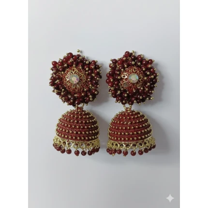 Maroon Jhumka Earrings for Women & Girls – Traditional Imitation Jewellery