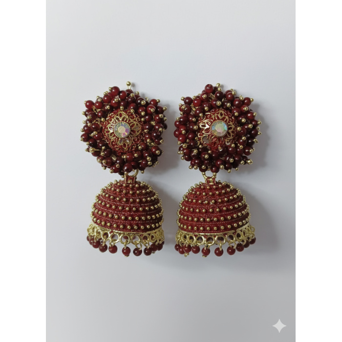 Maroon Jhumka Earrings for Women & Girls – Traditional Imitation Jewellery