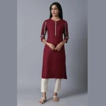 Maroon Straight Kurta Set with Cream Pants – Front View