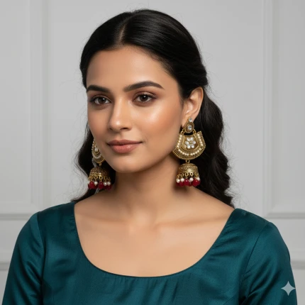Meenakari & Kundan Pearls Floral Large Ethnic Drop Jhumka Earrings