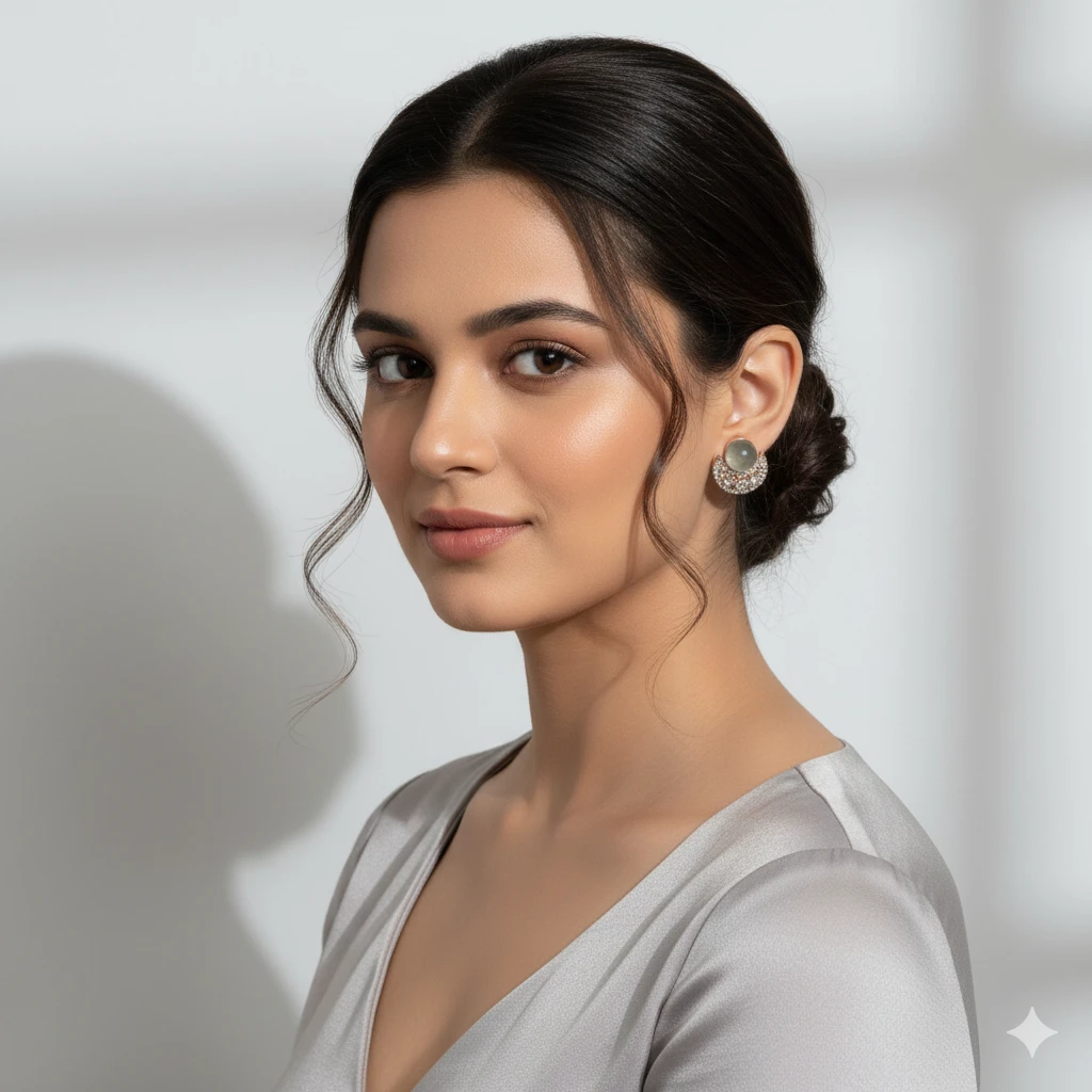 Moonstone Crescent Stud Earrings – Imitation Jewellery for Women