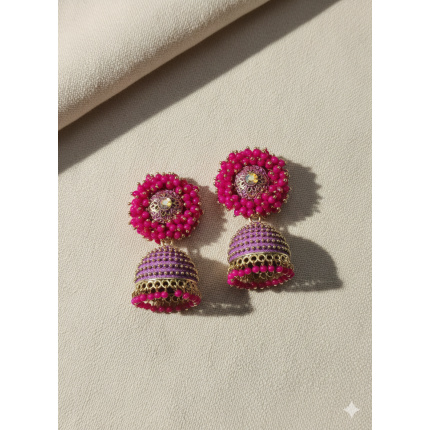 Pink Jhumka Earrings for Women & Girls – Traditional Imitation Jewellery