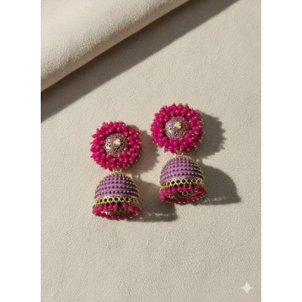 Pink Jhumka Earrings for Women & Girls – Traditional Imitation Jewellery